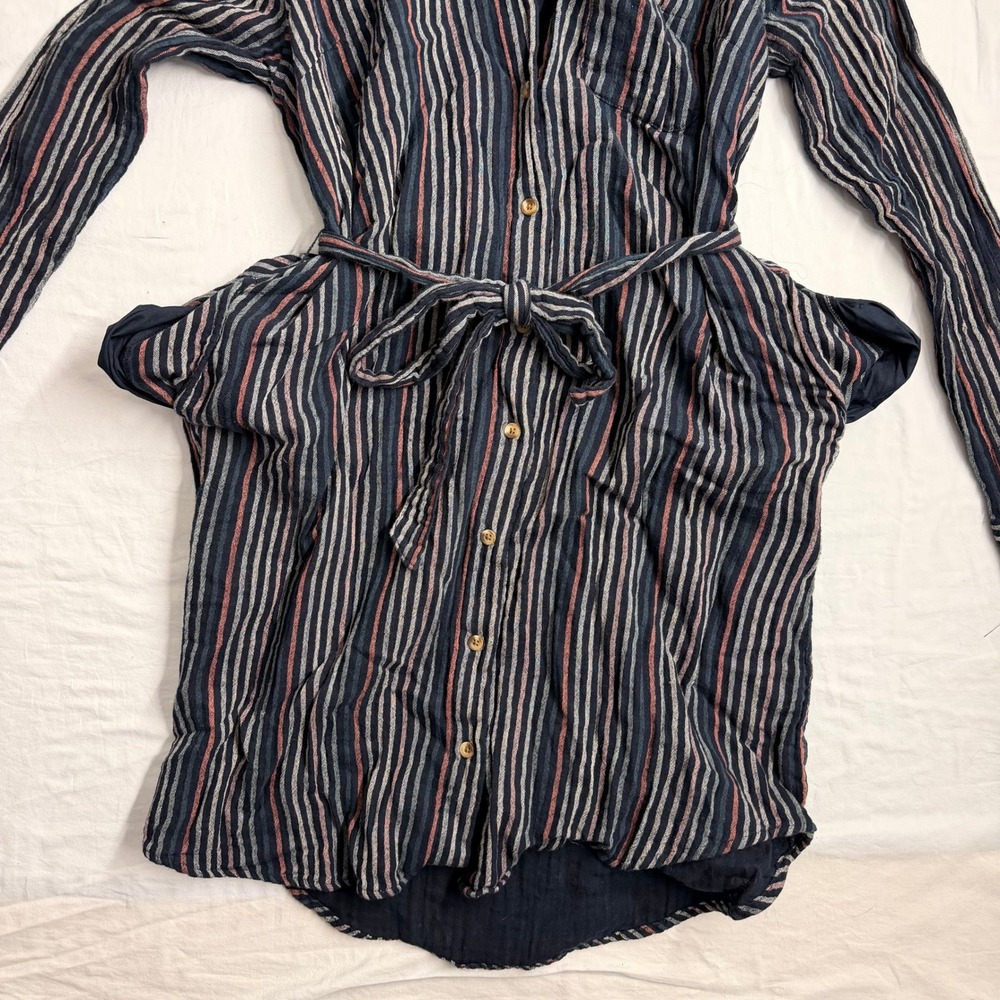 SONOMA Goods for Life Striped Button Down Shirt Dress Belted Midi Womens M - Picture 6 of 8